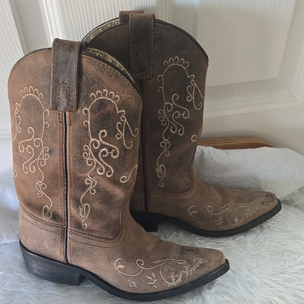 Smoky Mountain Western Cowboy Boots Youth Size‎ 2R – Brown Embroidered Leather